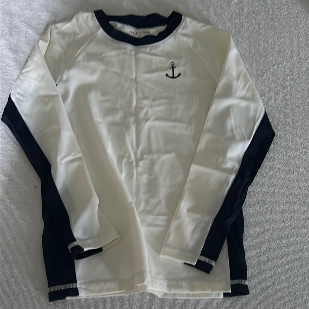 White and Black Long Sleeve Shirt with Anchor Logo
